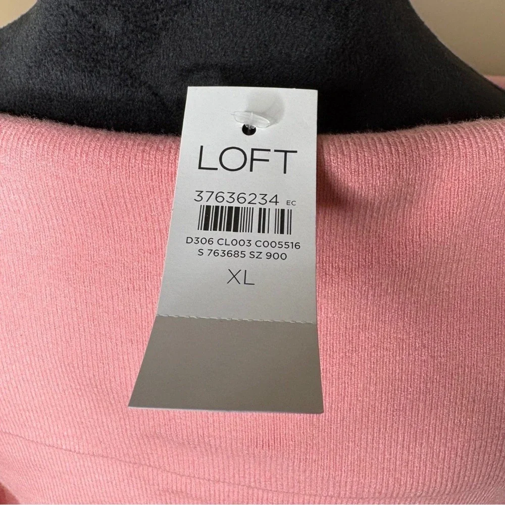 Loft Womens XL Sweater Pink Off the Shoulder Long Sleeve Ribbed Knit NWT Soft